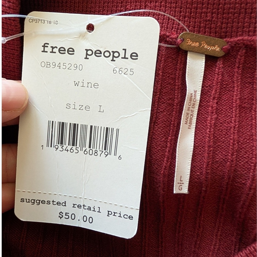 Free People Wine Red Ribbed Knit Wrap Mini Skirt large NWTs acadamia layering - Picture 5 of 7